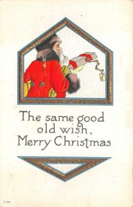 CHRISTMAS HOLIDAY SANTA CLAUS WITH GIFT EMBOSSED POSTCARD 1917