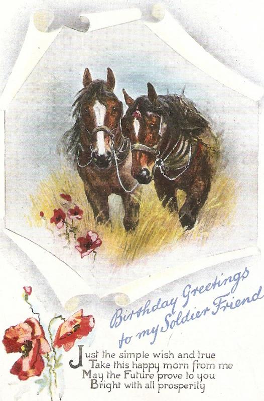 Horses . Flowers  Tuck Gem Glosso Birthday Greetings Ser PC #