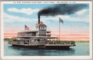 Leo B. Bisso Ferry New Orleans LA Mississippi River Linen Postcard H83