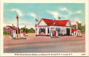 Linen Postcard White Horse Service Station in Irving, New York~4123