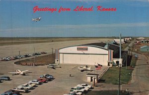 Vintage Liberal Kansas Airport Beechcraft Hangar Photochrome Postcard