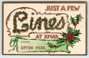 Just A Few LINES AT XMAS from UPTON PARK, London ~ Embossed ca 1910s Postcard