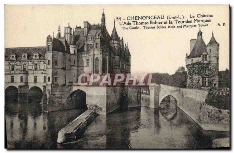 Old Postcard Chateau Chenonceau L & # 39Aile Thomas Bohier and the Tower of B...