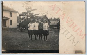 c1910s Group 4 Women Outdoors RPPC Farm House Photo Lovely Ladies Cute Girl A174