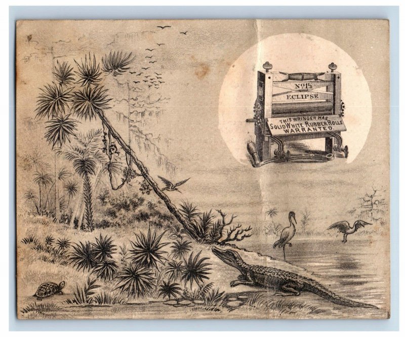 1870s-80s The Eclipse Wringer Bayou Scene Alligator Turtle A.L Gere #V