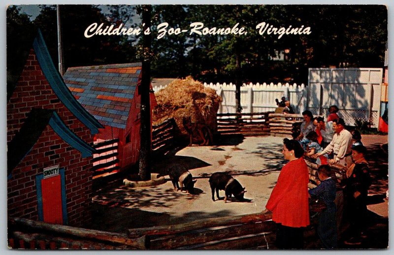 Roanoke Virginia 1950s Postcard Three Little Pigs Children's Zoo