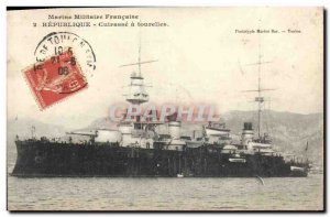 Old Postcard Boat War Republic has turrets Breastplate