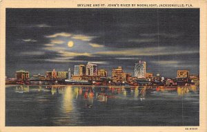 Skyline and Saint John's River by Moonlight Nighttime Scene Jacksonville FL