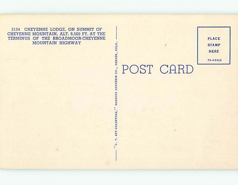 Unused Linen CHEYENNE LODGE MOTEL Colorado Springs Colorado CO u8460