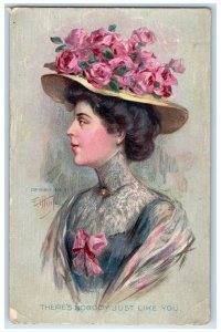 1911 Pretty Woman Florals Hat There's Nobody Just Like You Needmore WV Postcard