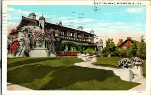 Beautiful Home Jacksonville FLA. Florida Vintage Postcard Standard View Card 
