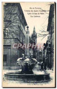 Old Postcard Aix en Provence La Fontaine des Quatre Dauphins Church of St Joh...