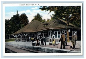 c1910's Passenger Train Railroad Station Depot Sacandaga New York NY Postcard 