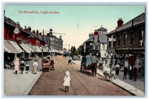 Leigh-on-Sea Essex England Postcard The Broadway Business Section 1928