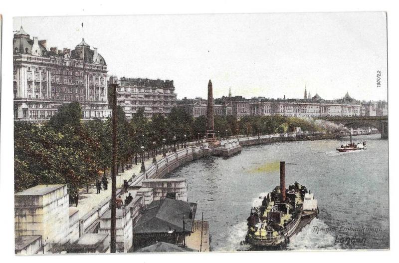 UK London Thames River Embankment Steamer Boats Postcard