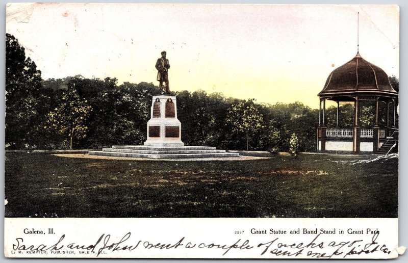 1907 Grant Statue Bandstand Grant Park Galena Illinois IL Posted Postcard