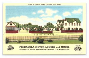 Pensacola Motor Lodges And Motel On U. S. Highway 90 Florida Postcard