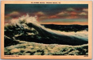 1941 Stormy Waves Virginia Beach Virginia VA High Ocean Surf Posted Postcard