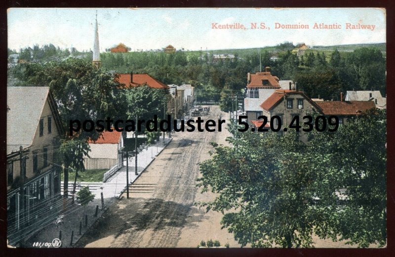 h4038 - KENTVILLE NS Postcard 1909 Street View. Dominion Atlantic Railway