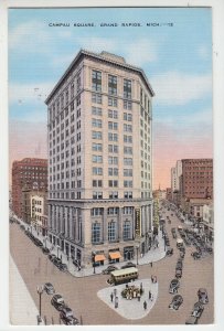 P2061 1937 postcard birds eye view traffic stores campau sq grand rapids mich