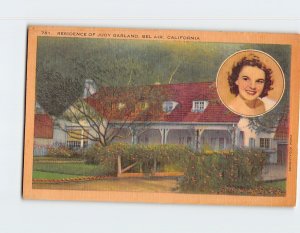 Postcard Residence of Judy Garland Bel Air California USA