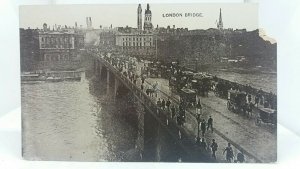 Antique Postcard London Bridge HorseDrawn Buses & Carts c1900 Victorian St Light