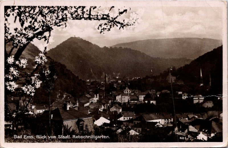 Bad Ems Germany Birdseye city view mountains RPPC