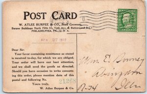 1912 Atlee Burpee Seed Growers Receipt Postcard Advertising Danish Cabbage A74