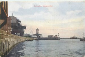 Ceylon Colombo breakwater seascape & boats scenic vintage postcard Sri Lanka 