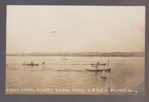 Peoria ILLINOIS RPPC 1911 CANOE RACE Boat Racing FINISH HURRY SCURRY River #1