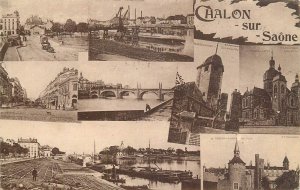 France navigation & sailing topic postcard Chalon sur Saone dock harbor barge