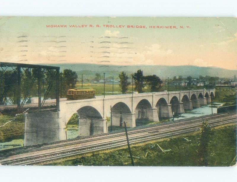 Divided-Back STREETCAR TROLLEY BRIDGE Herkimer New York NY d5025