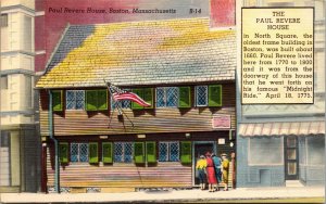 Vtg 1940s The Paul Revere House Boston Massachusetts MA Unused Linen Postcard