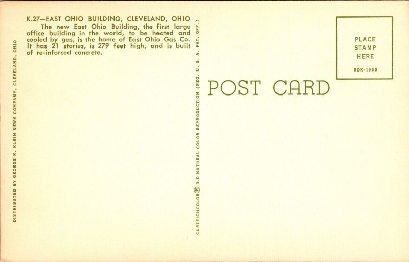 E Ohio Building Cleveland OH New VTG Postcard UNP Unused Vintage Chrome 
