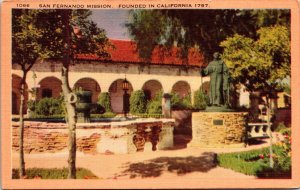 San Fernando Mission California Ca Linen Rey De Espana Ferdinand Postcard 