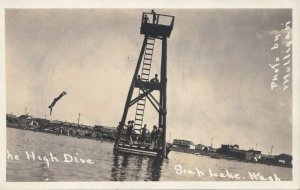 1910-30 AZO Real Photo Postcard RPPC Soap Lake Washington - The High Dive Exc.