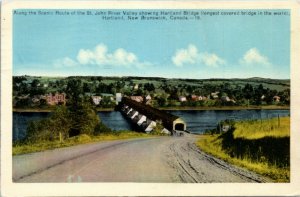 Postcard NB Hartland St. John River Valley & Hartland Covered Bridge 1940 K28