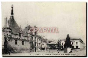 Old Postcard Saumur L & # 39Hotel Hall and the theater