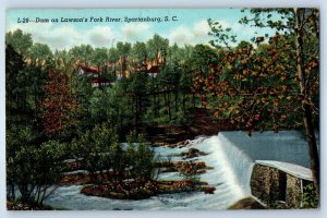 1948 Spartanburg South Carolina Postcard Dam Lawson's Fork River Hub City Center