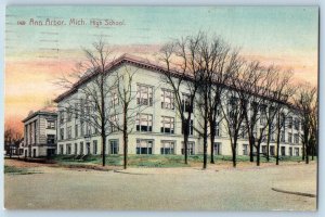 Ann Arbor Michigan MI Postcard High School Building Exterior Roadside 1908