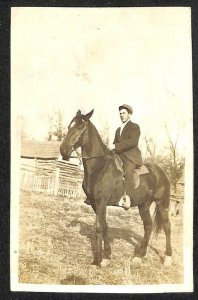 RPPC HORSE AND RIDER REAL PHOTO POSTCARD (c. 1910)