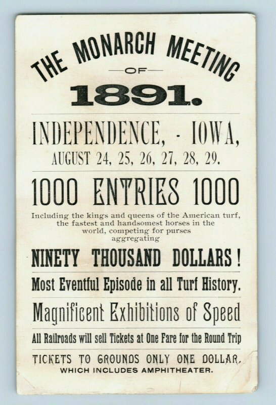 1891 Monarch Meeting Horse Show Independence IA P186