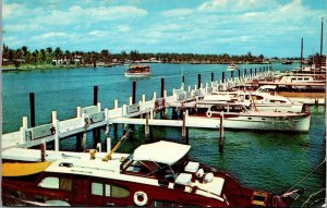 Vtg Ft Lauderdale FL Boats Docked at Bahia Mar Yacht Basin 1950s Chrome Postcard