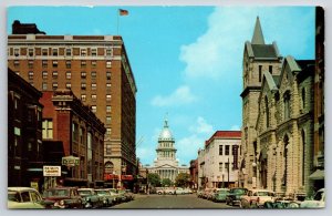 Springfield Illinois~Capitol Ave~Beauty Shoppe Sign~USA Flag~Cars~1962 Postcard