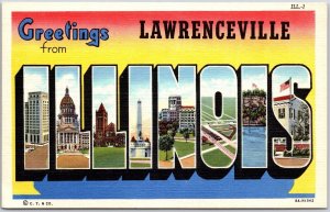 Greetings From Lawrenceville Illinois IL Large Letter Buildings Postcard