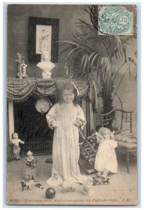 c1905 Christmas Little Girl And Dolls Toys France Posted Antique Postcard