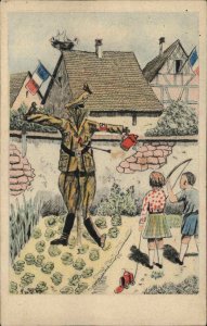 Anti Hitler WWII Propaganda Scarecrow Kids Shoot Arrows AJ HEGH? Postcard