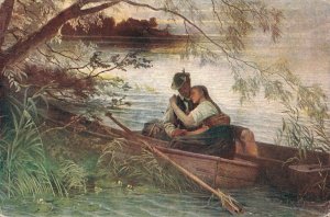 Karl Raupp Heimlicher Abschied Romantic in a Boat Vintage Postcard B60