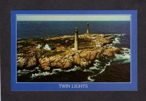 MA Lights Lighthouse Thacher Island Rockport Gloucester Massachusetts Postcard