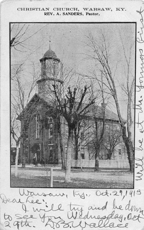 F92/ Warsaw Kentucky Postcard 1913 Christian Church Sanders